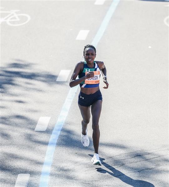 Sharon Lokedi in UA Velociti Elite 3 at NYC Marathon 2025