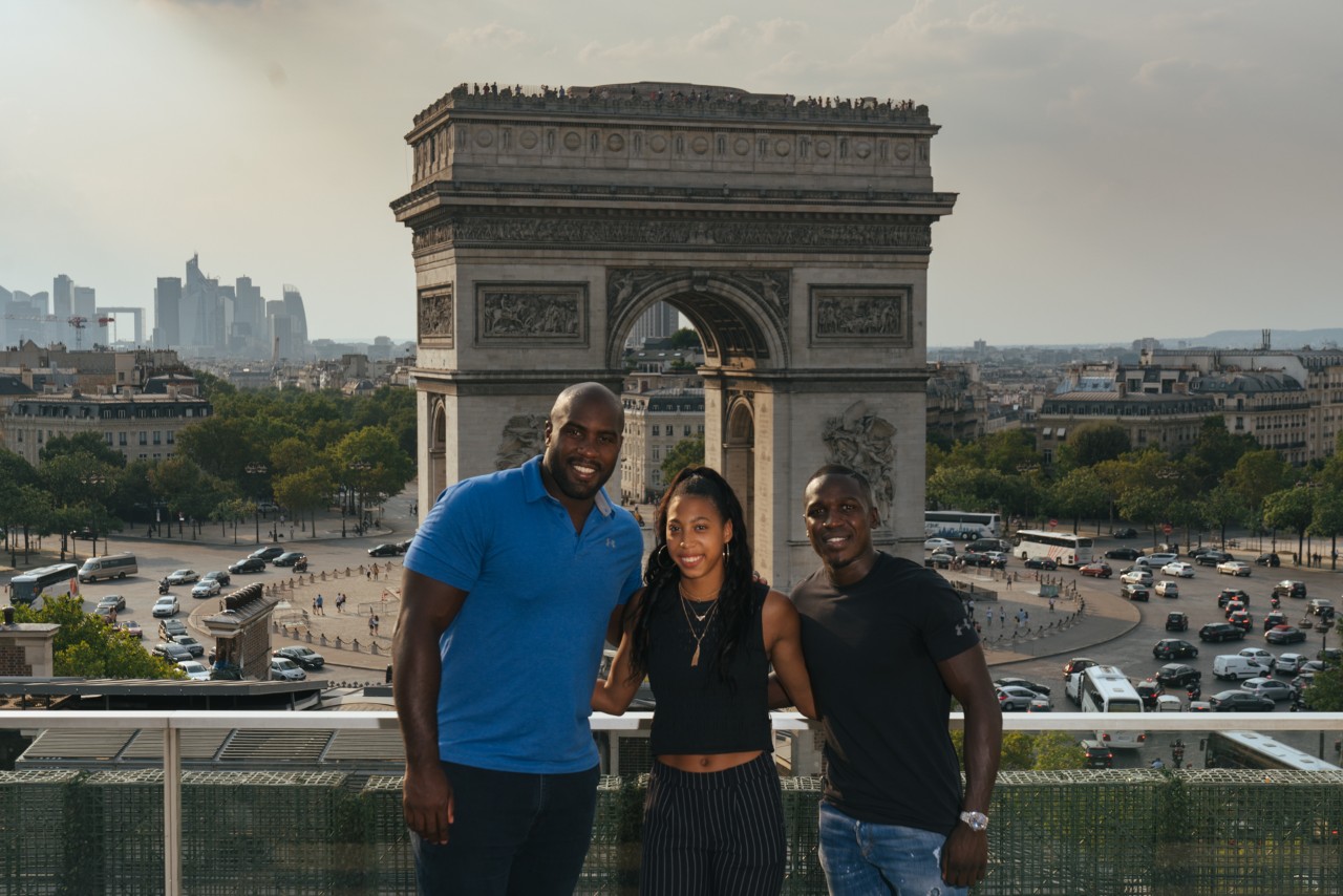 Les athlètes français Teddy Riner, Souleymane Cissokho et Heather Arneton.