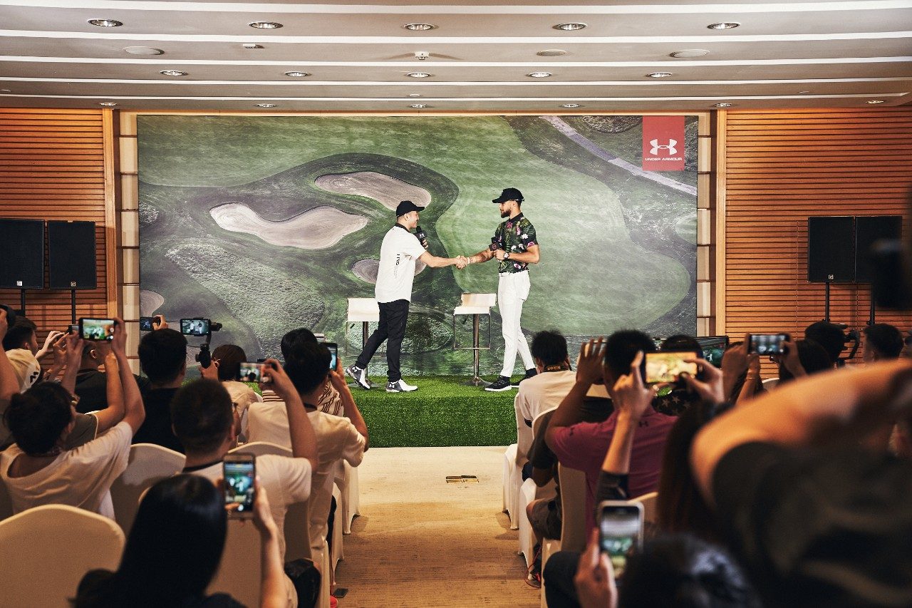 Stephen Curry debuts his Range Unlimited Golf line at the world's largest course, Mission Hills Resort in Shenzhen, China
