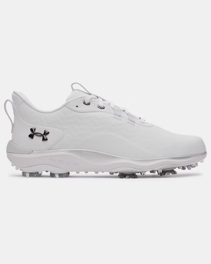 UA Drive Pro Clone Golf Shoes in White & Metallic Gun Metal