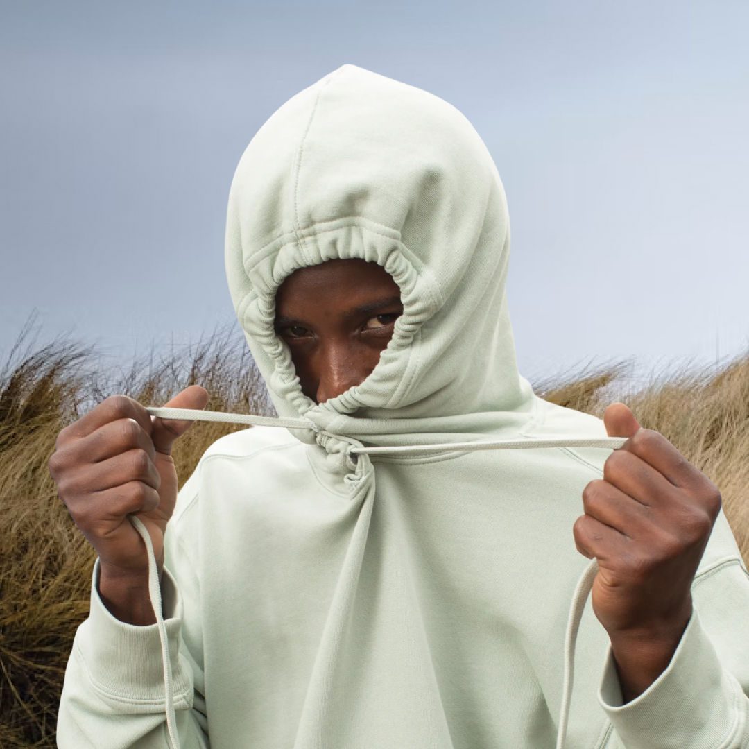 Unless Hoodie on Model with Hood tightened