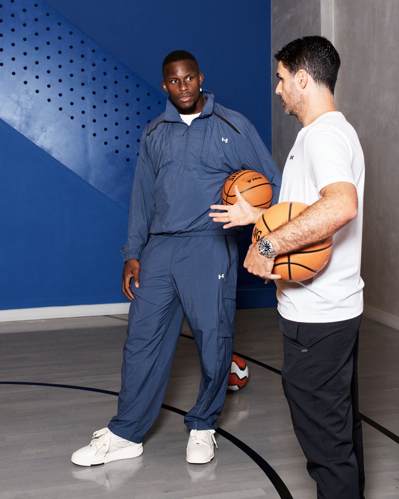 Mikel Arteta and Maro Itoje together on Basketball court