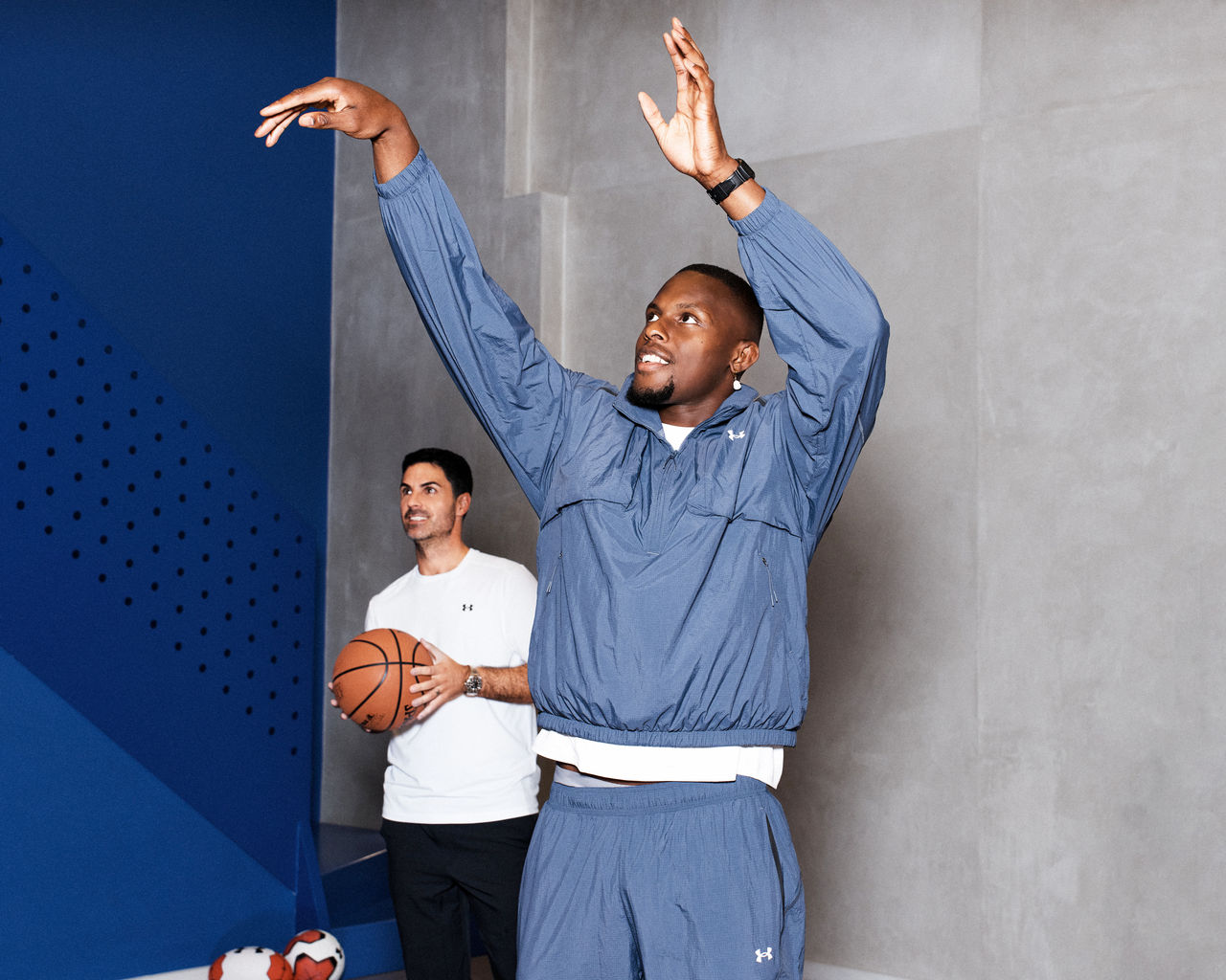 Mikel Arteta and Maro Itoje together on Basketball court
