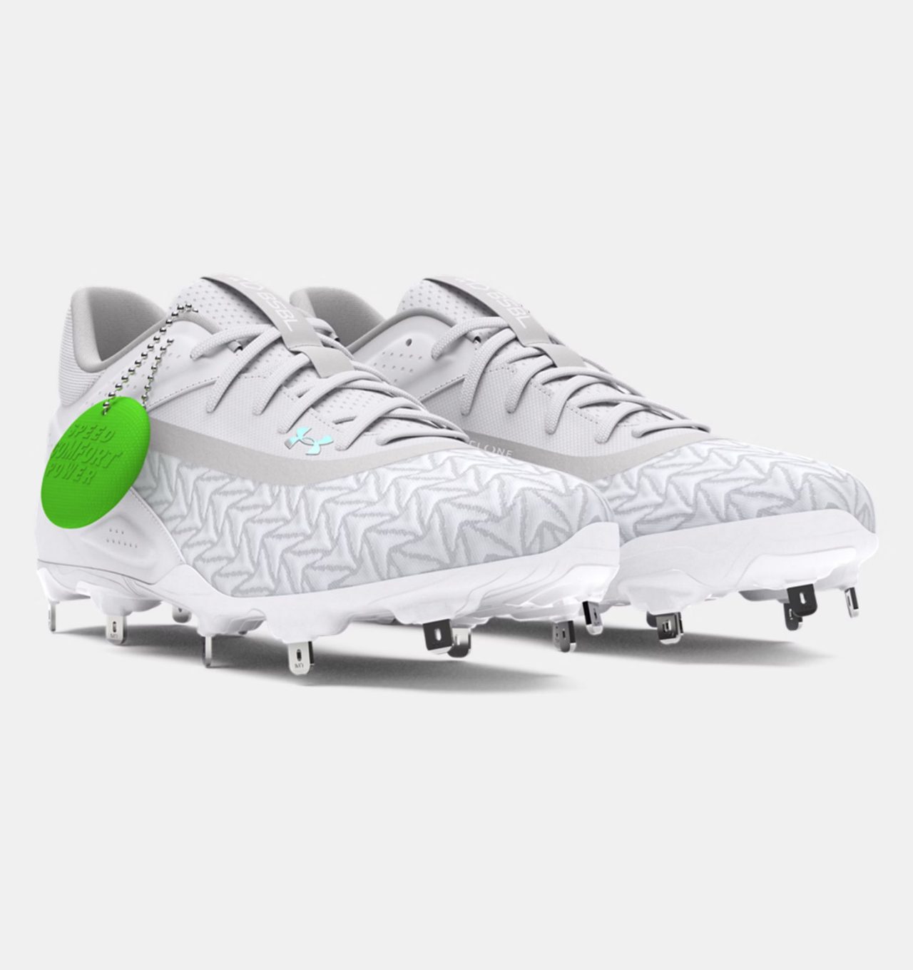 Bocos de béisbol UA Yard MT 3.0 para hombre Blanco/Plata metalizado