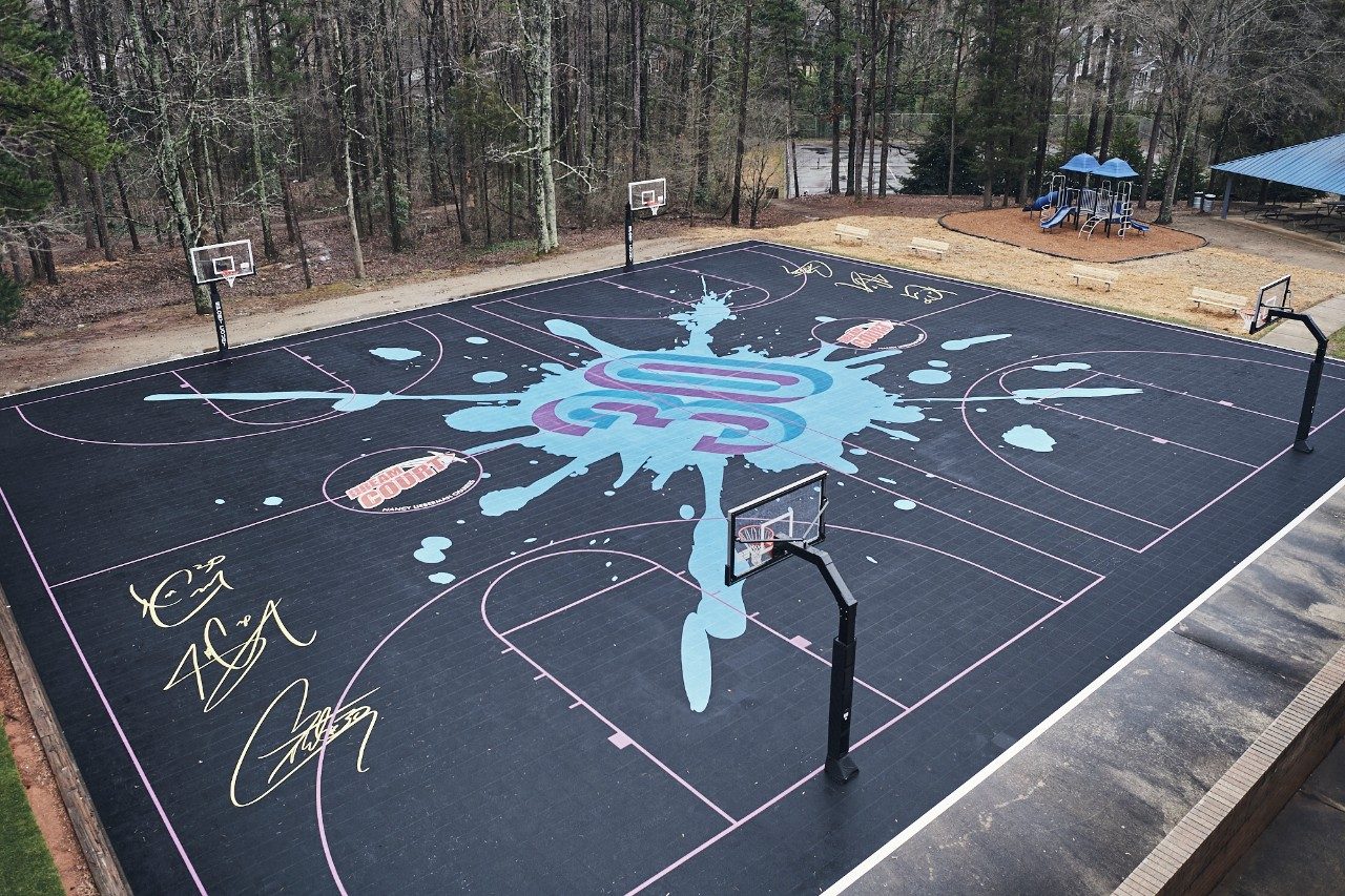 The refurbished outdoor basketball courts at the Naomi Drenan Recreation Center