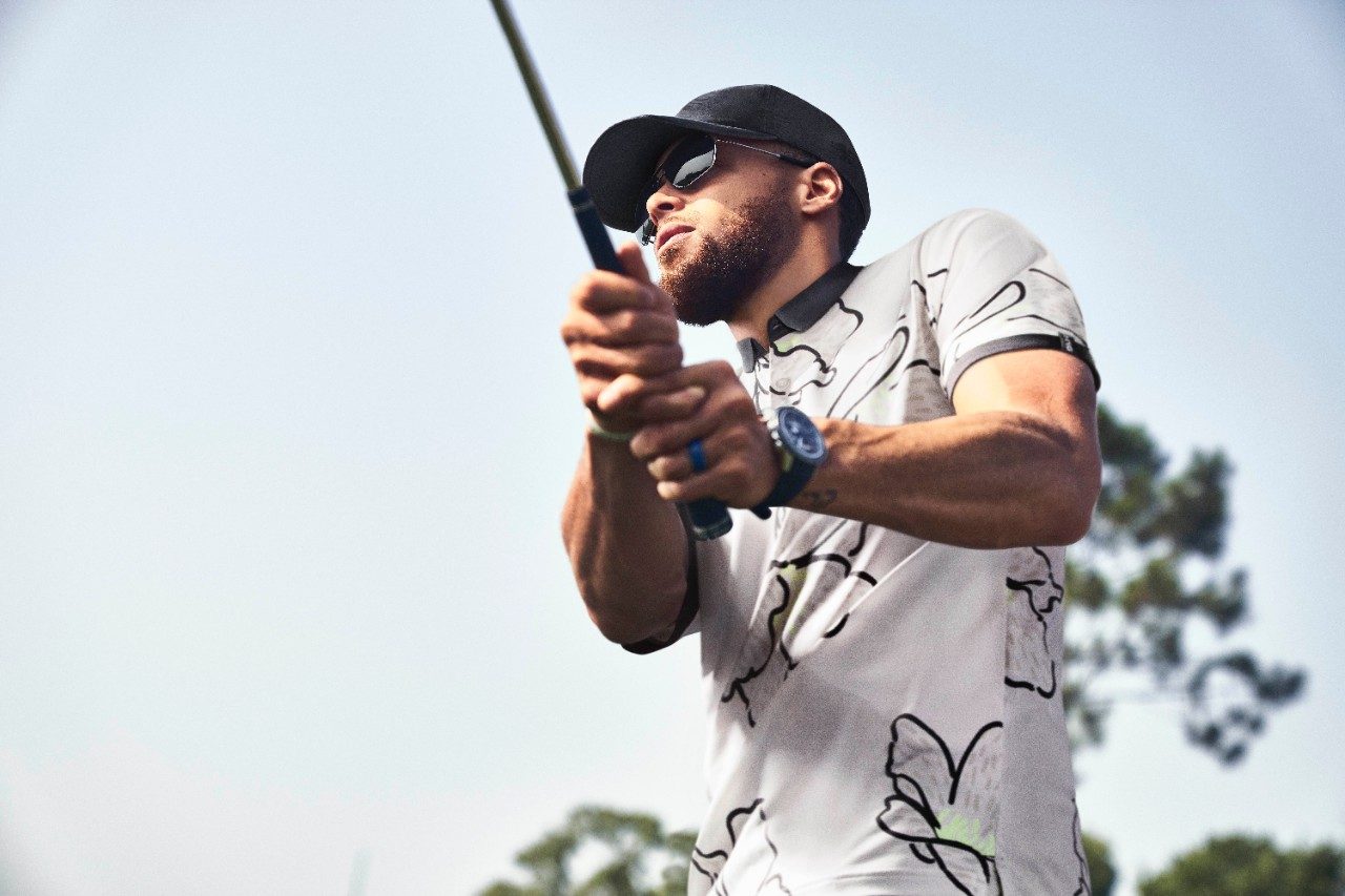 The Monarch Polo features a California poppy flower pattern, a nod to the Golden State where Stephen calls home.