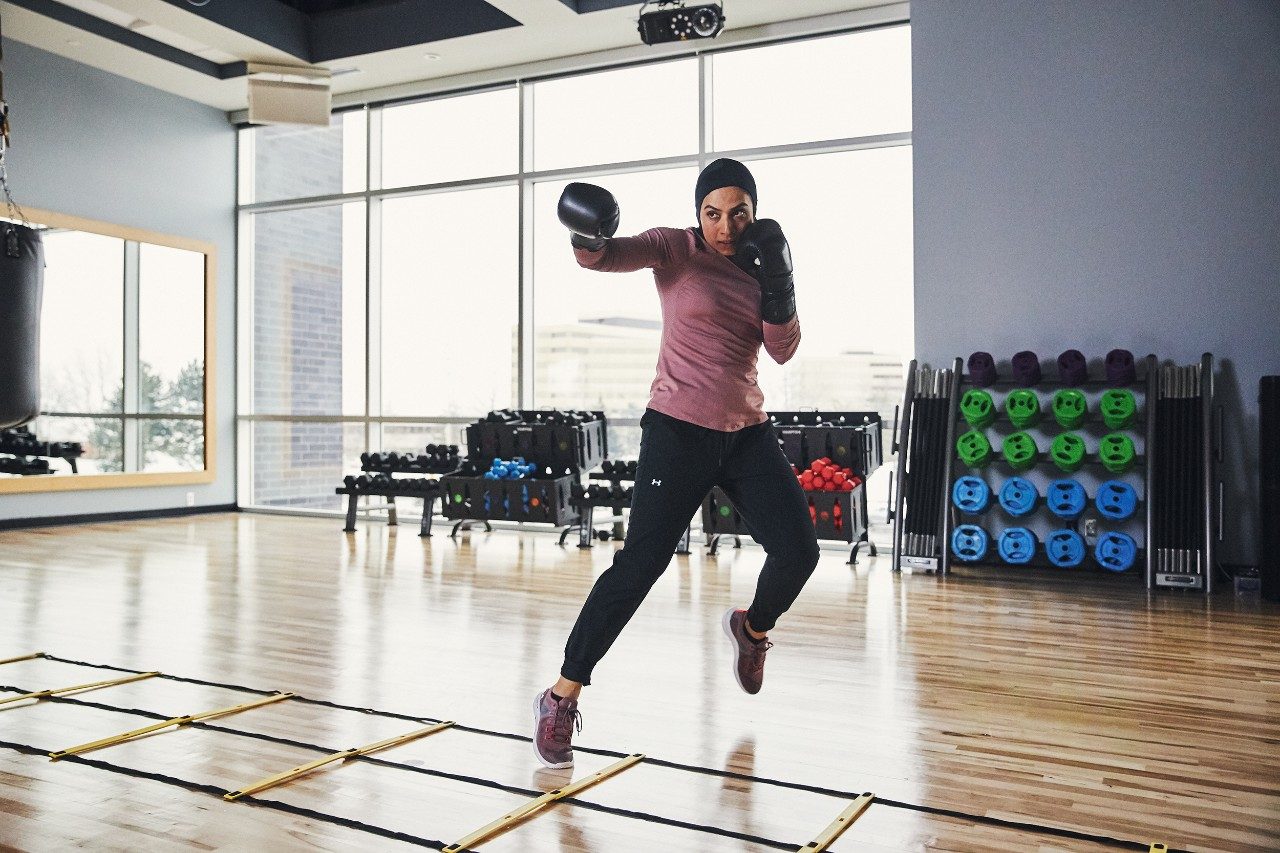 Under Armour Ambassador Saman Munir trains in the UA Sport Hijab.