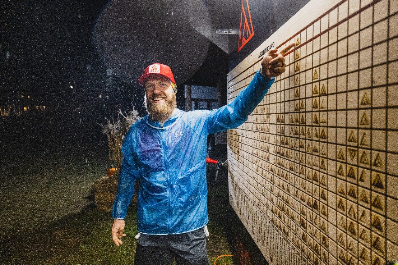 Burdette marks his final ascent, after completing all 17 in under 16 hours.
