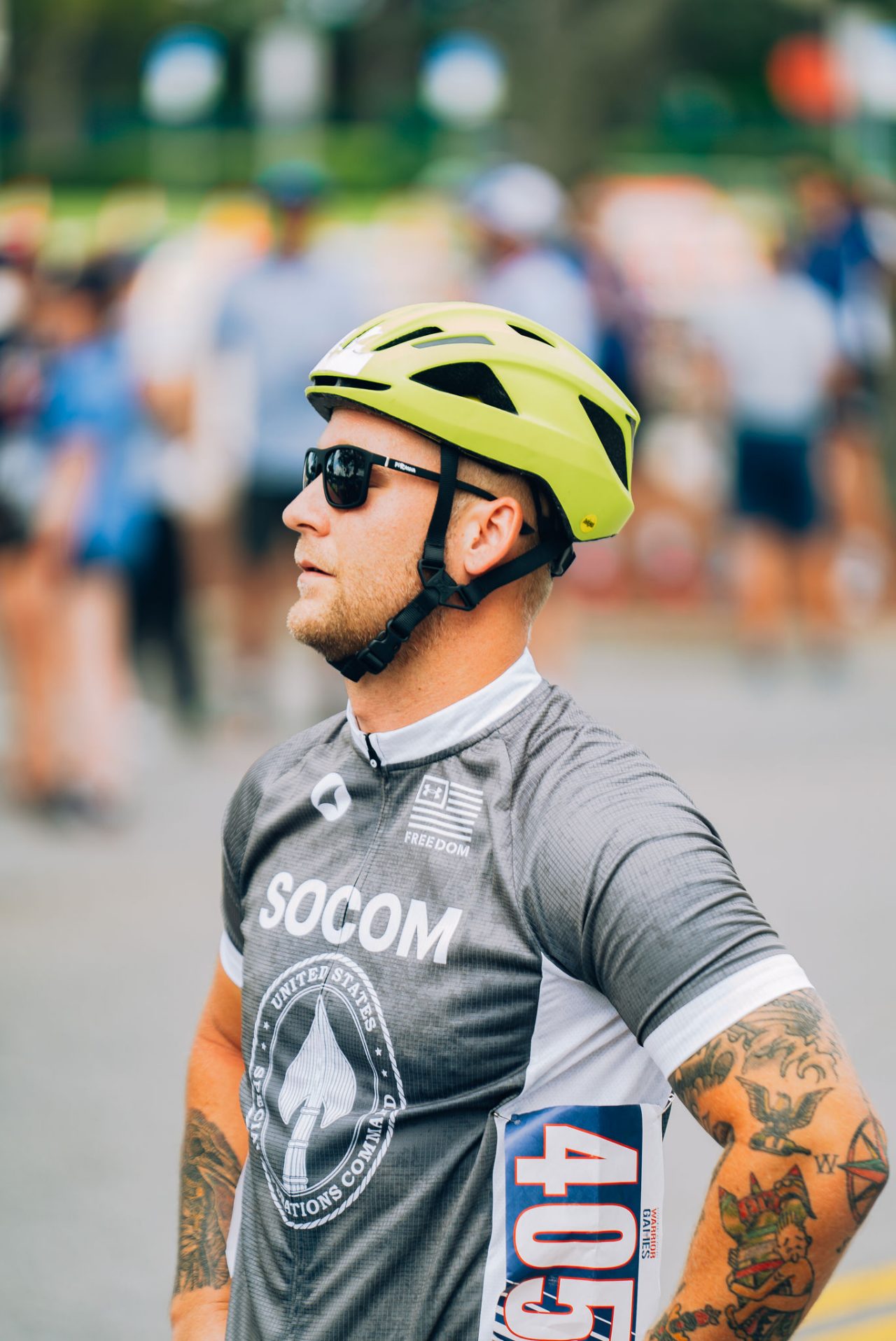 man in a bike helmet